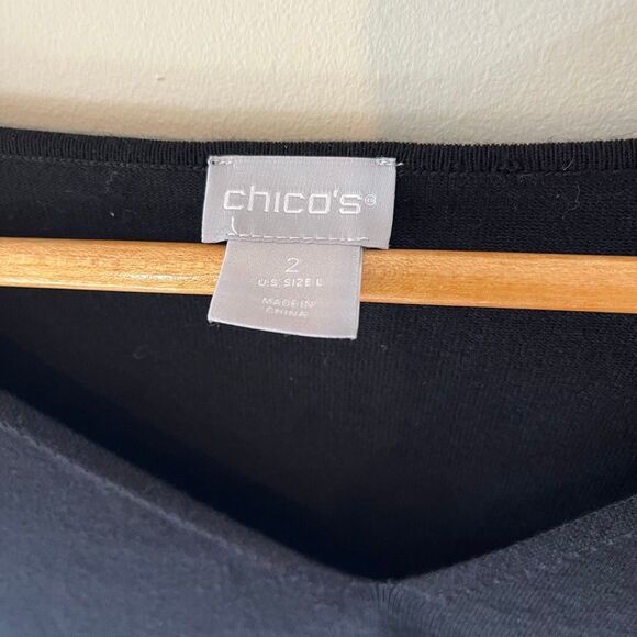 Chicos v neck black sweater with rhinestones on sleeve size Large Chicos size 2 - Picture 9 of 9